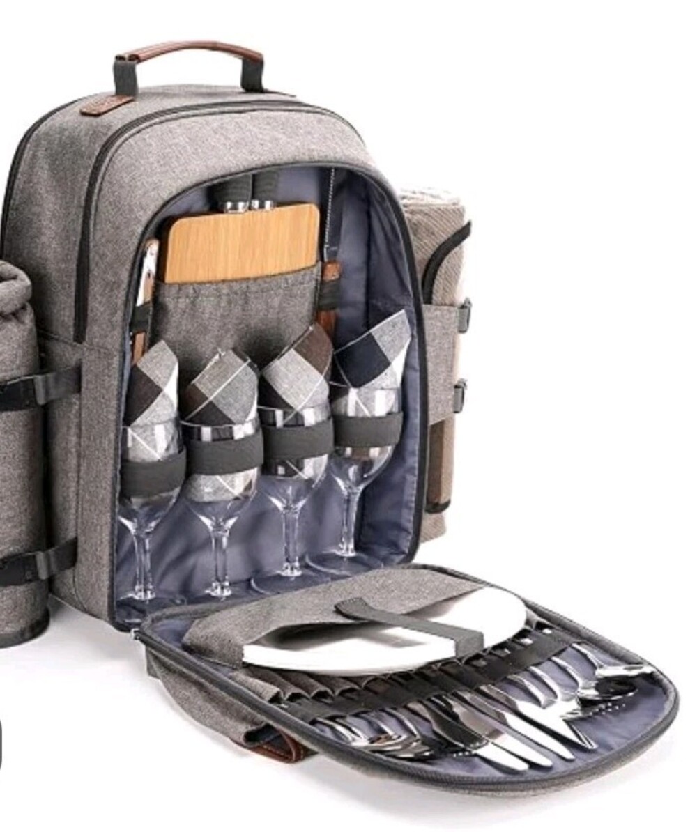 Sunflora 4-Person Picnic Backpack; Gray Set; NWOT Brand New! Unused Gift!